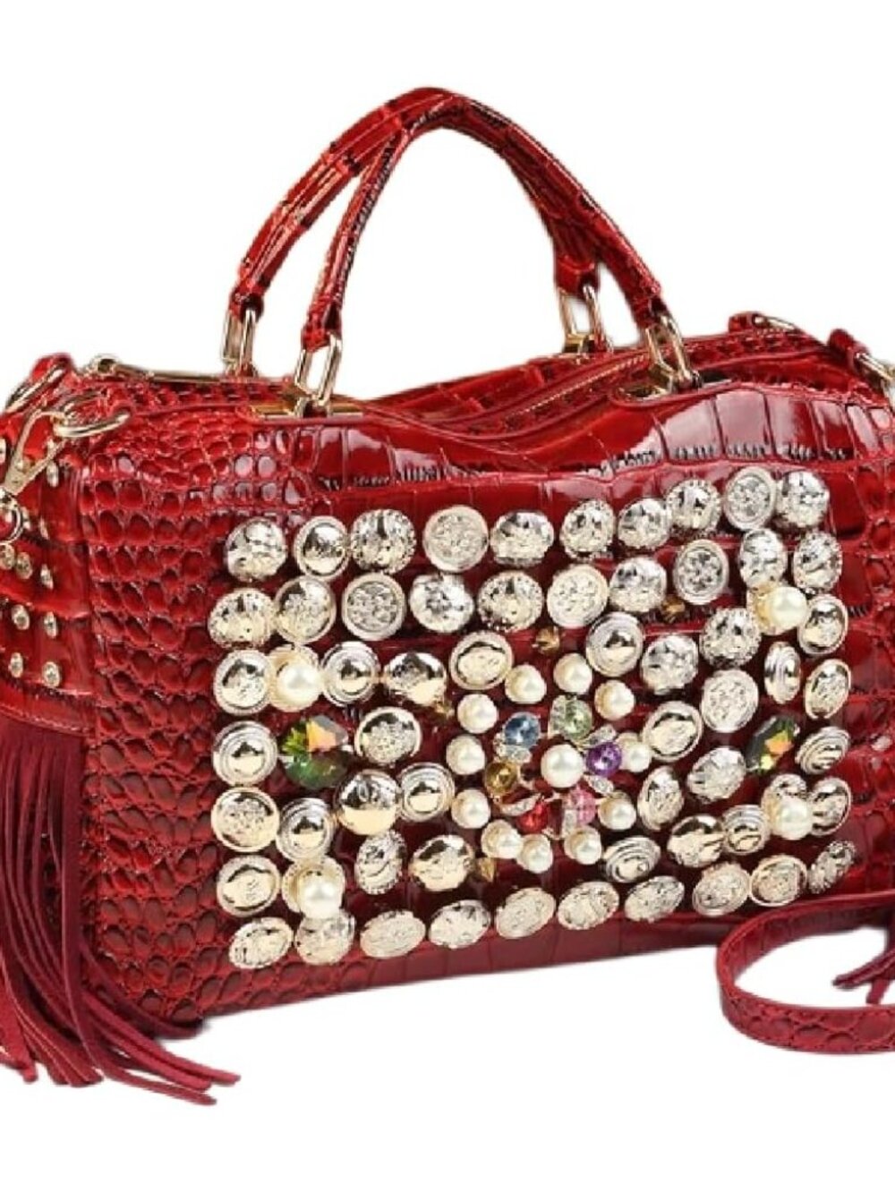 Fashion Rhinestone Bag for Women Leather Top-Handle Satchel Handabgs Large Capac
